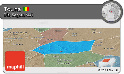 Political Panoramic Map of Touna, semi-desaturated