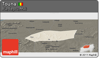 Shaded Relief Panoramic Map of Touna, darken