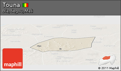 Shaded Relief Panoramic Map of Touna, lighten