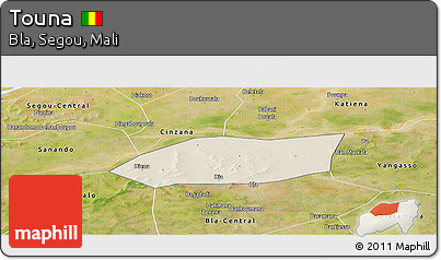 Shaded Relief Panoramic Map of Touna, satellite outside