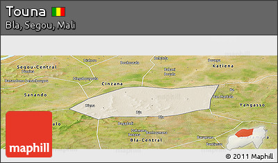 Shaded Relief Panoramic Map of Touna, satellite outside