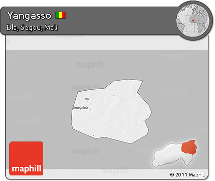 Gray 3D Map of Yangasso, single color outside