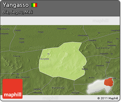 Physical 3D Map of Yangasso, darken
