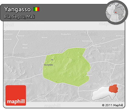 Physical 3D Map of Yangasso, lighten, desaturated