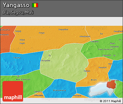 Physical 3D Map of Yangasso, political outside
