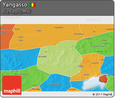 Physical 3D Map of Yangasso, political outside
