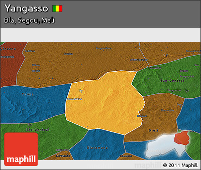 Political 3D Map of Yangasso, darken