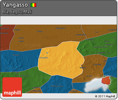 Political 3D Map of Yangasso, darken