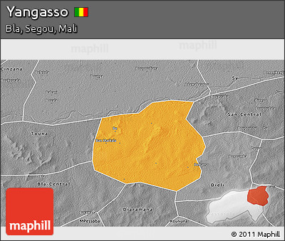 Political 3D Map of Yangasso, desaturated