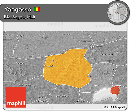Political 3D Map of Yangasso, desaturated
