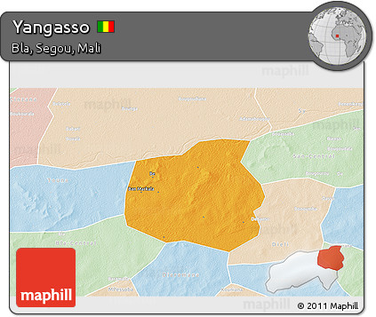 Political 3D Map of Yangasso, lighten