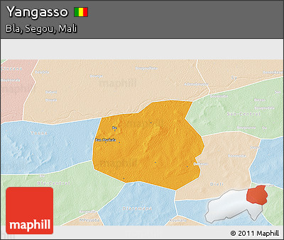 Political 3D Map of Yangasso, lighten