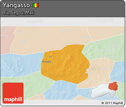 Political 3D Map of Yangasso, lighten