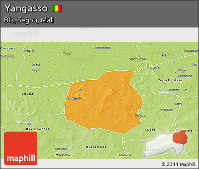 Political 3D Map of Yangasso, physical outside