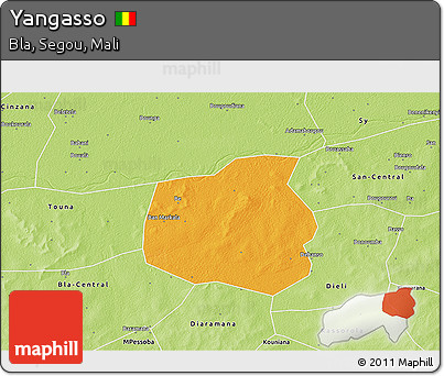 Political 3D Map of Yangasso, physical outside