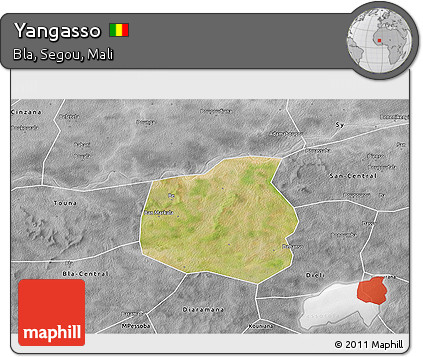 Satellite 3D Map of Yangasso, desaturated