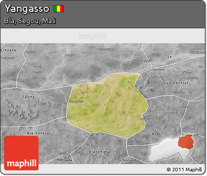 Satellite 3D Map of Yangasso, desaturated