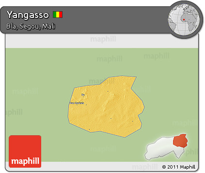 Savanna Style 3D Map of Yangasso, single color outside