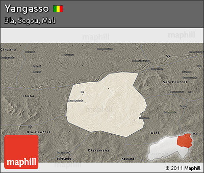 Shaded Relief 3D Map of Yangasso, darken