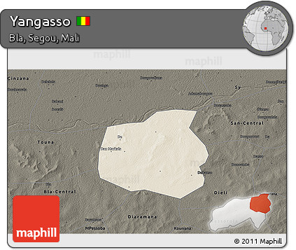 Shaded Relief 3D Map of Yangasso, darken