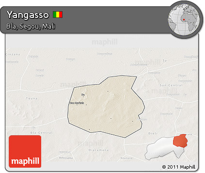 Shaded Relief 3D Map of Yangasso, lighten
