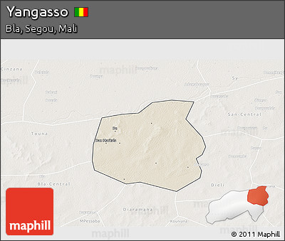 Shaded Relief 3D Map of Yangasso, lighten