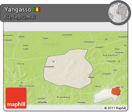 Shaded Relief 3D Map of Yangasso, physical outside