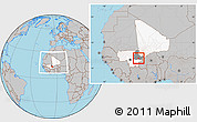 Gray Location Map of Yangasso, highlighted country, highlighted grandparent region, within the entire country