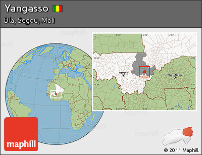 Savanna Style Location Map of Yangasso, highlighted country, highlighted grandparent region