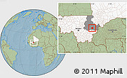 Savanna Style Location Map of Yangasso, highlighted country, highlighted grandparent region, hill shading