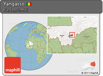 Savanna Style Location Map of Yangasso, highlighted country, highlighted parent region