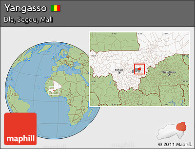 Savanna Style Location Map of Yangasso, highlighted country, highlighted parent region