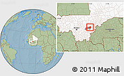 Savanna Style Location Map of Yangasso, highlighted country, highlighted parent region, hill shading