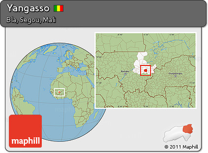 Savanna Style Location Map of Yangasso, highlighted grandparent region