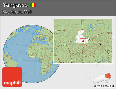 Savanna Style Location Map of Yangasso, highlighted grandparent region