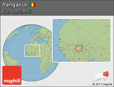 Savanna Style Location Map of Yangasso, highlighted parent region, within the entire country