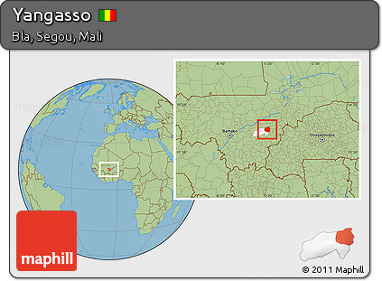 Savanna Style Location Map of Yangasso, highlighted parent region