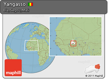 Savanna Style Location Map of Yangasso, highlighted parent region, highlighted grandparent region, within the entire country