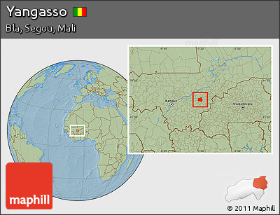 Savanna Style Location Map of Yangasso, hill shading
