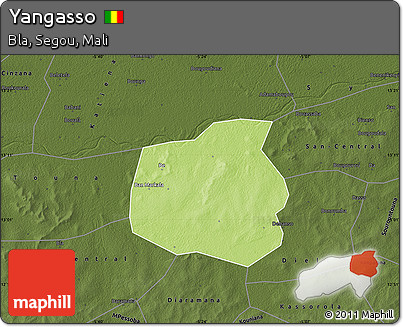 Physical Map of Yangasso, darken