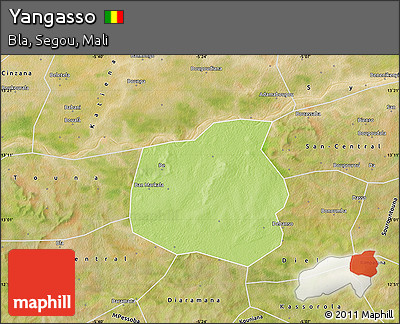 Physical Map of Yangasso, satellite outside