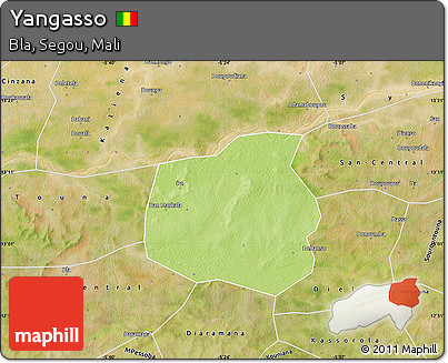 Physical Map of Yangasso, satellite outside