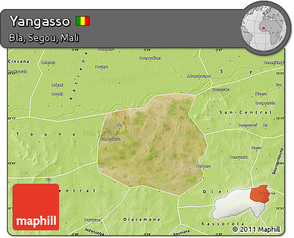 Satellite Map of Yangasso, physical outside