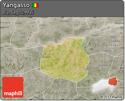 Satellite Map of Yangasso, semi-desaturated