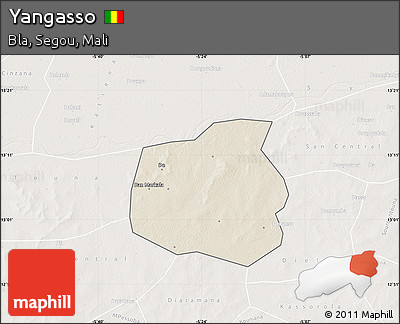 Shaded Relief Map of Yangasso, lighten