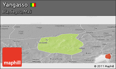 Physical Panoramic Map of Yangasso, desaturated