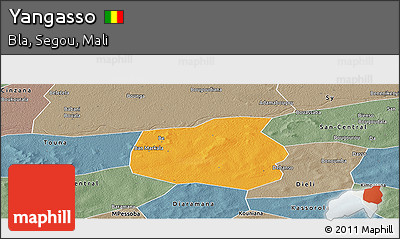 Political Panoramic Map of Yangasso, semi-desaturated