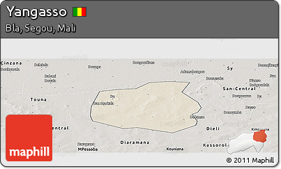 Shaded Relief Panoramic Map of Yangasso, semi-desaturated