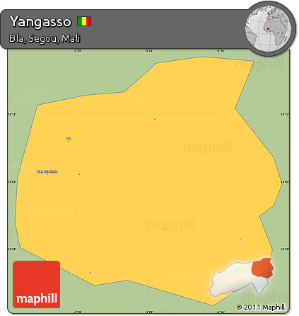 Savanna Style Simple Map of Yangasso, single color outside