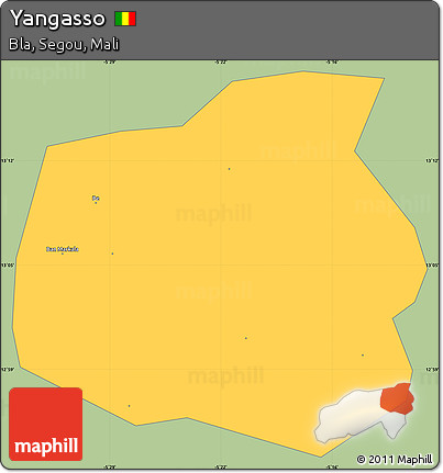 Savanna Style Simple Map of Yangasso, single color outside